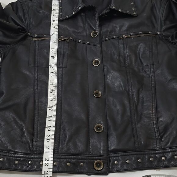 Forzieri Black Leather Jacket Classic Cropped Design Size 50 (See Measurements) - Picture 7 of 9